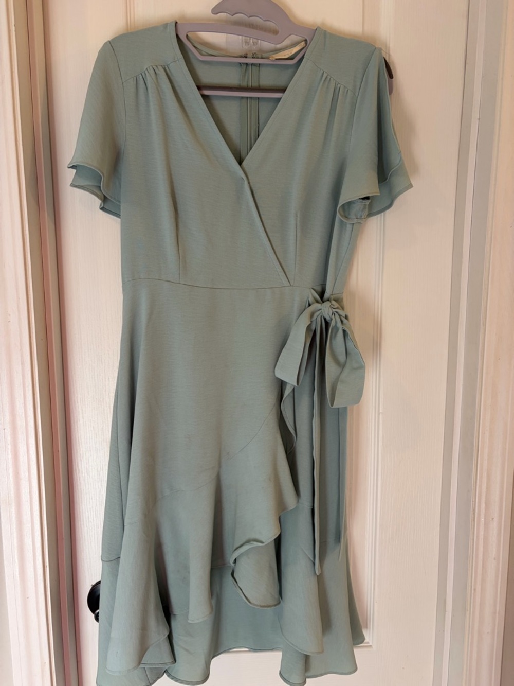 Altar’D State Sage Green Wrap Midi Dress with Tie Waist